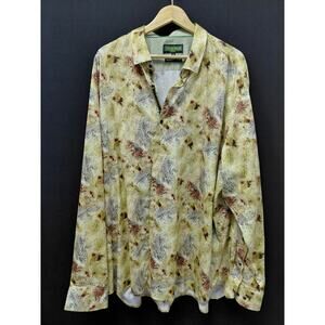 INSERCH ICON Premium Cotton Floral Shirt Yellow Long Sleeve Collared Size 4XL